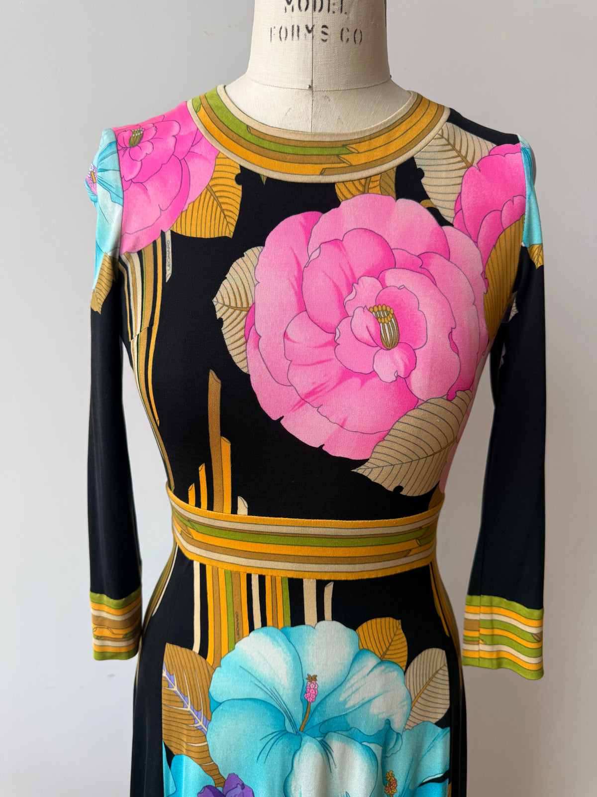 1970s Leonard Silk Jersey Floral Dress
