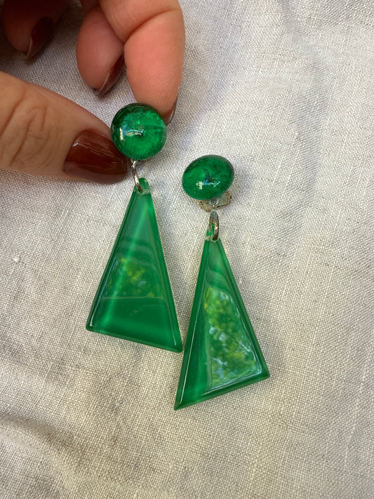 1980s Green Lucite Geometric Clip-on Earrings