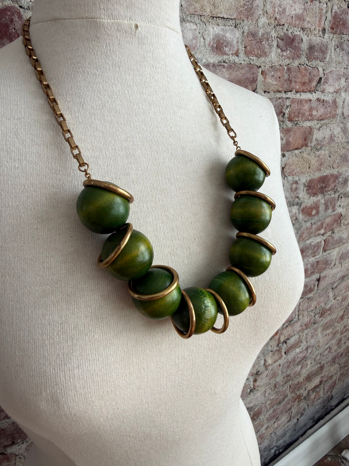 1950s brass & wooden bead necklace