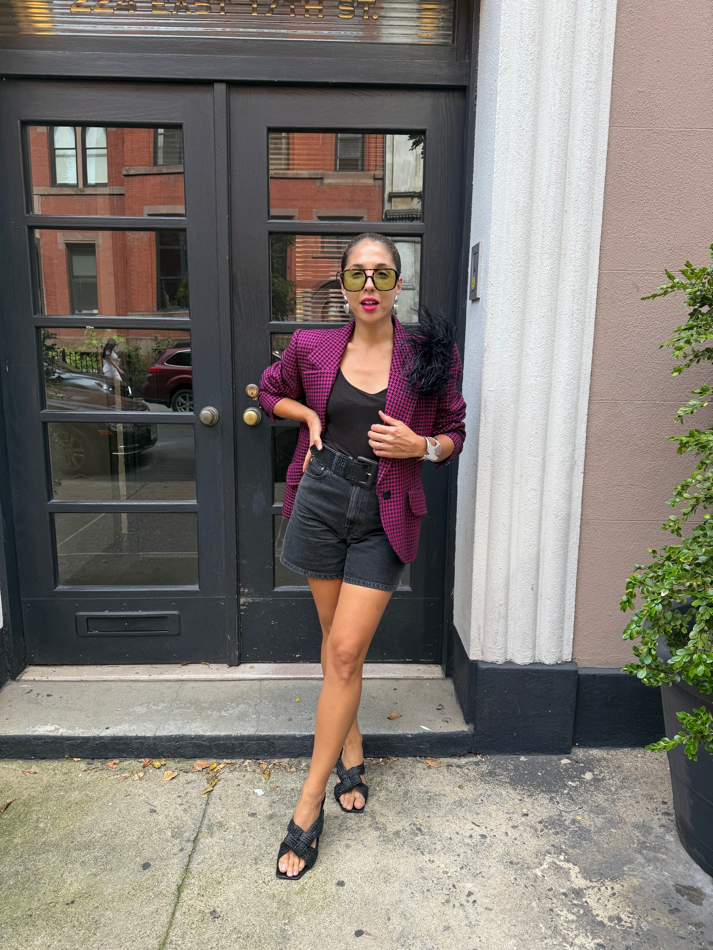 90s Vintage Givenchy Fuchsia Houndstooth Blazer