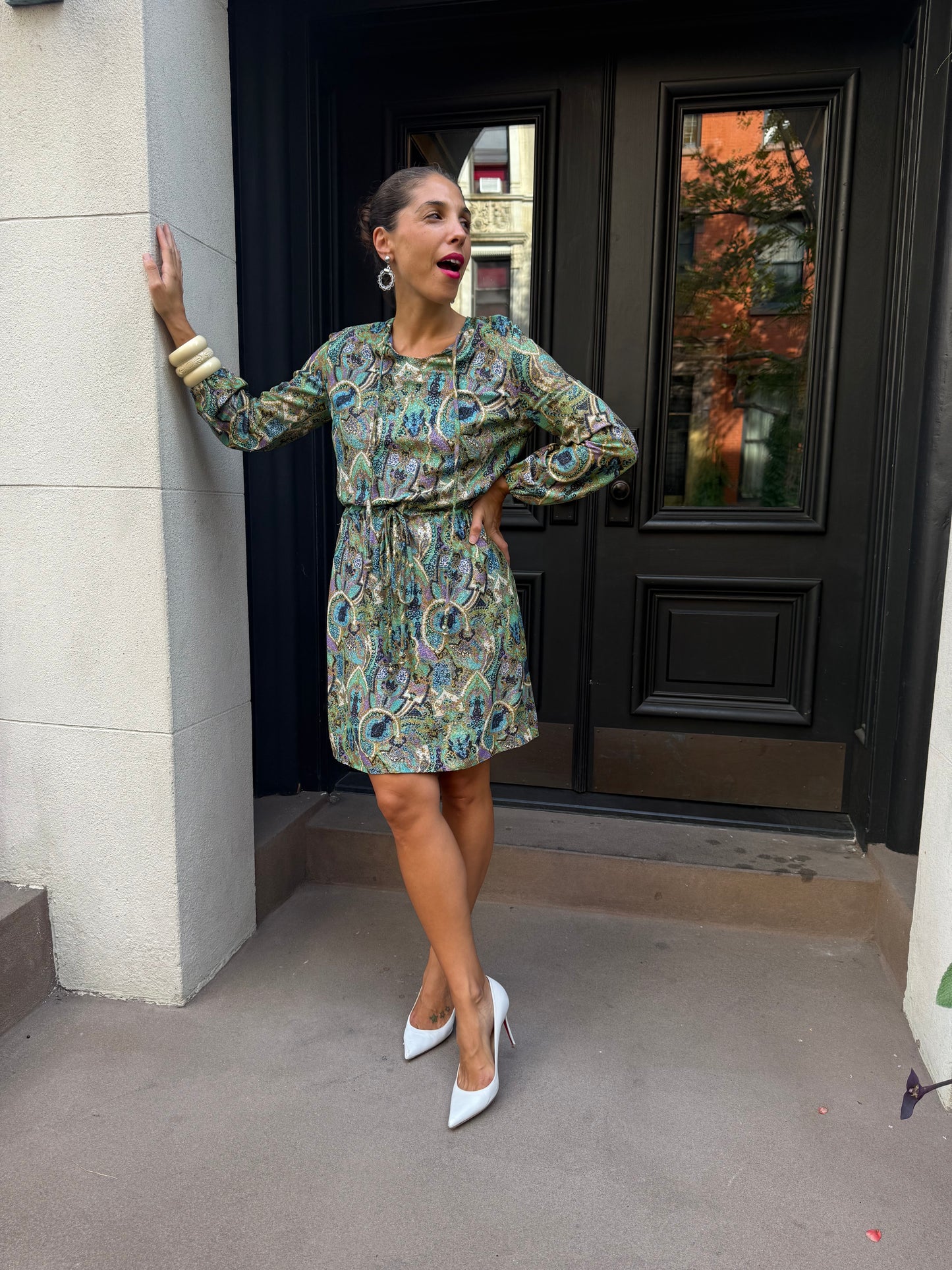 1970s French Lurex Paisley Print Dress
