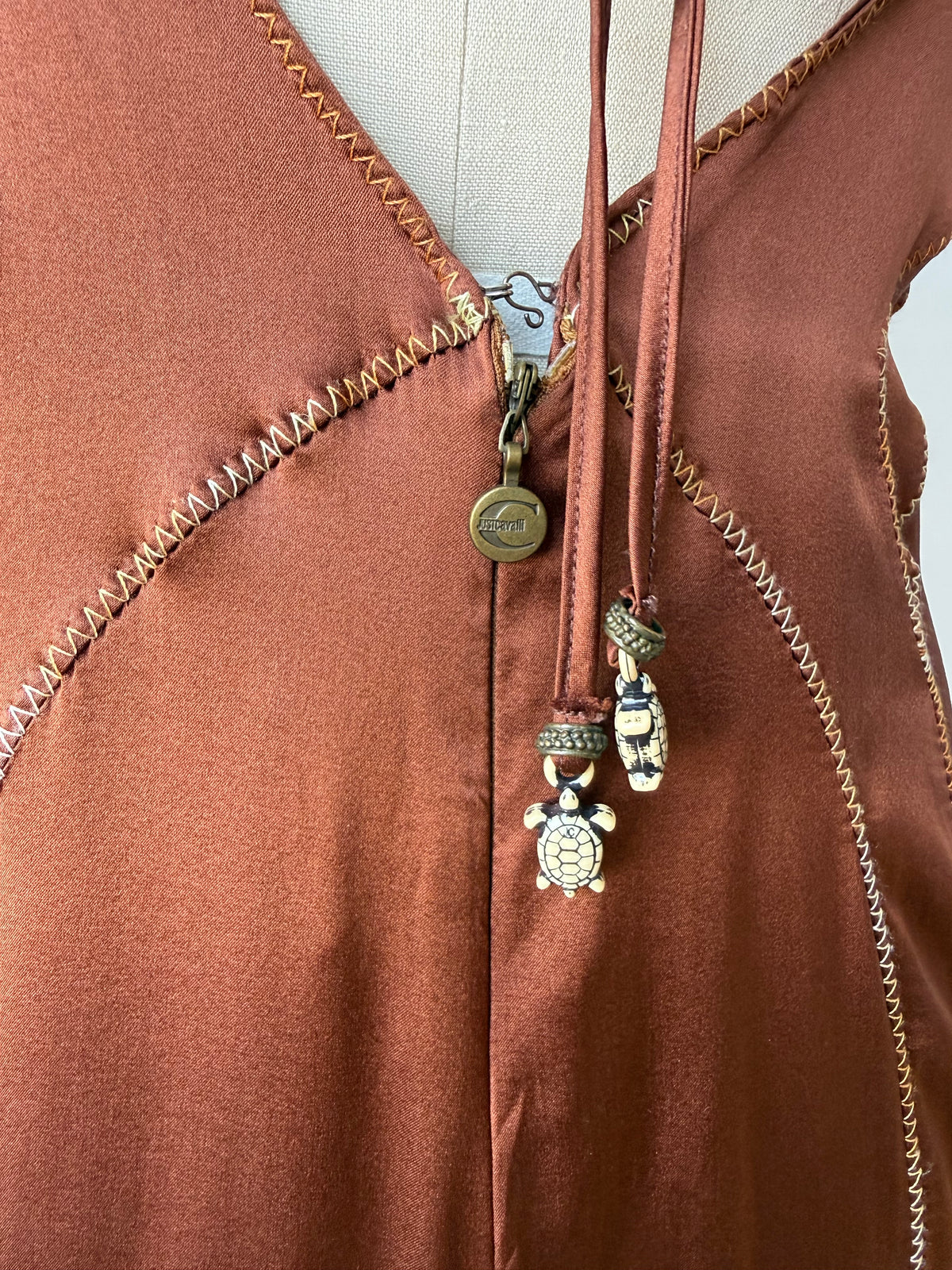 Y2K Just Cavalli Brown Silk Dress w. Ombré embroidered details