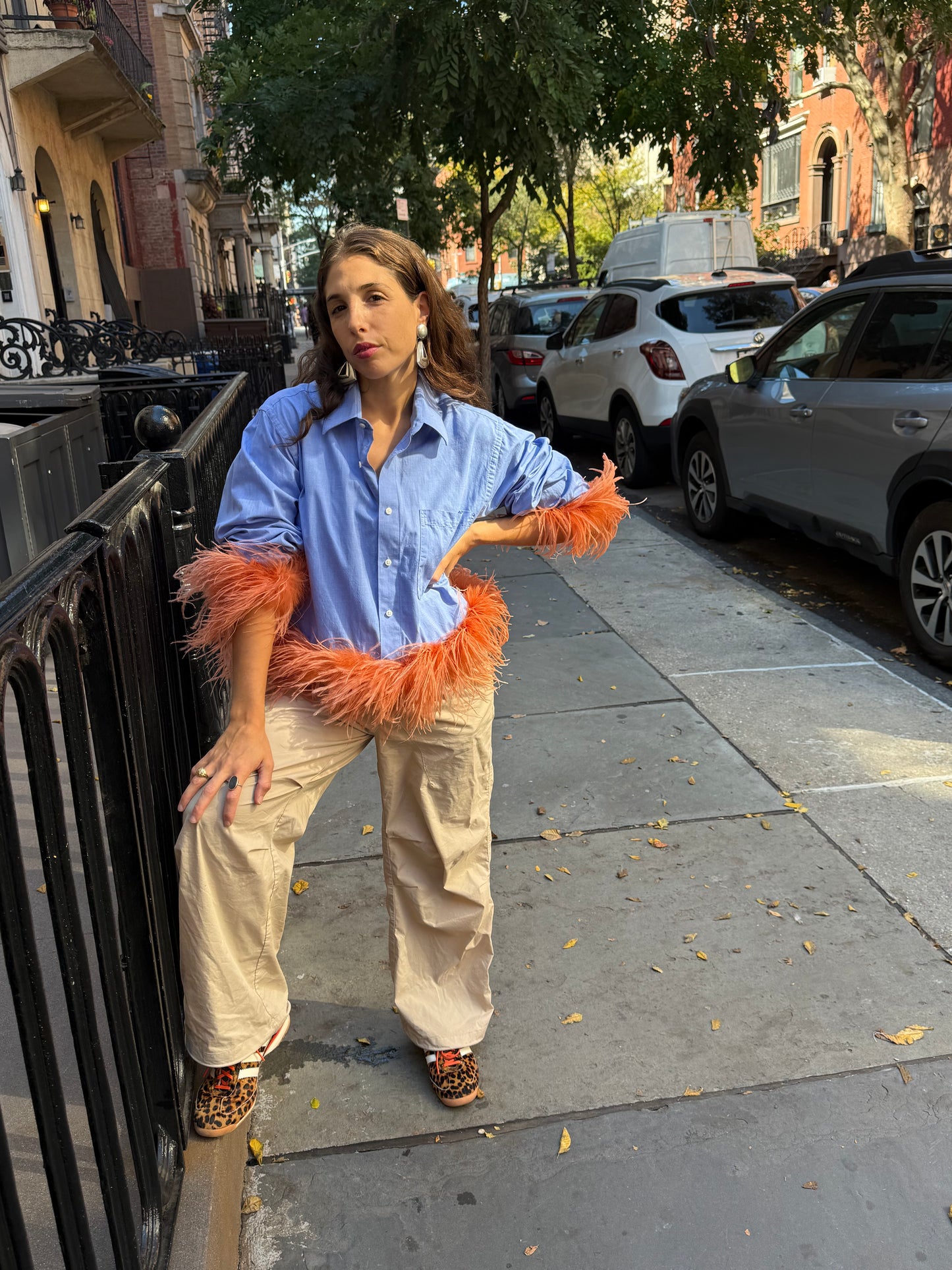 Colette Feather Shirt - Blue & Coral