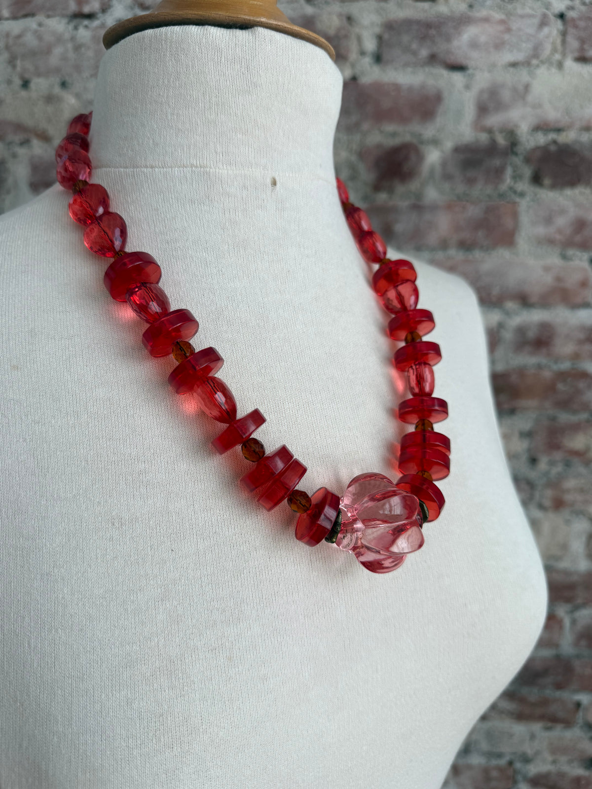 Vintage red resin beaded necklace