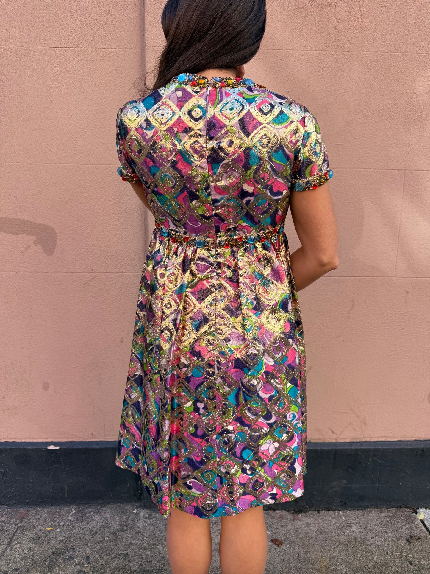60s Malcolm Starr Rare Brocade Multicolor Dress