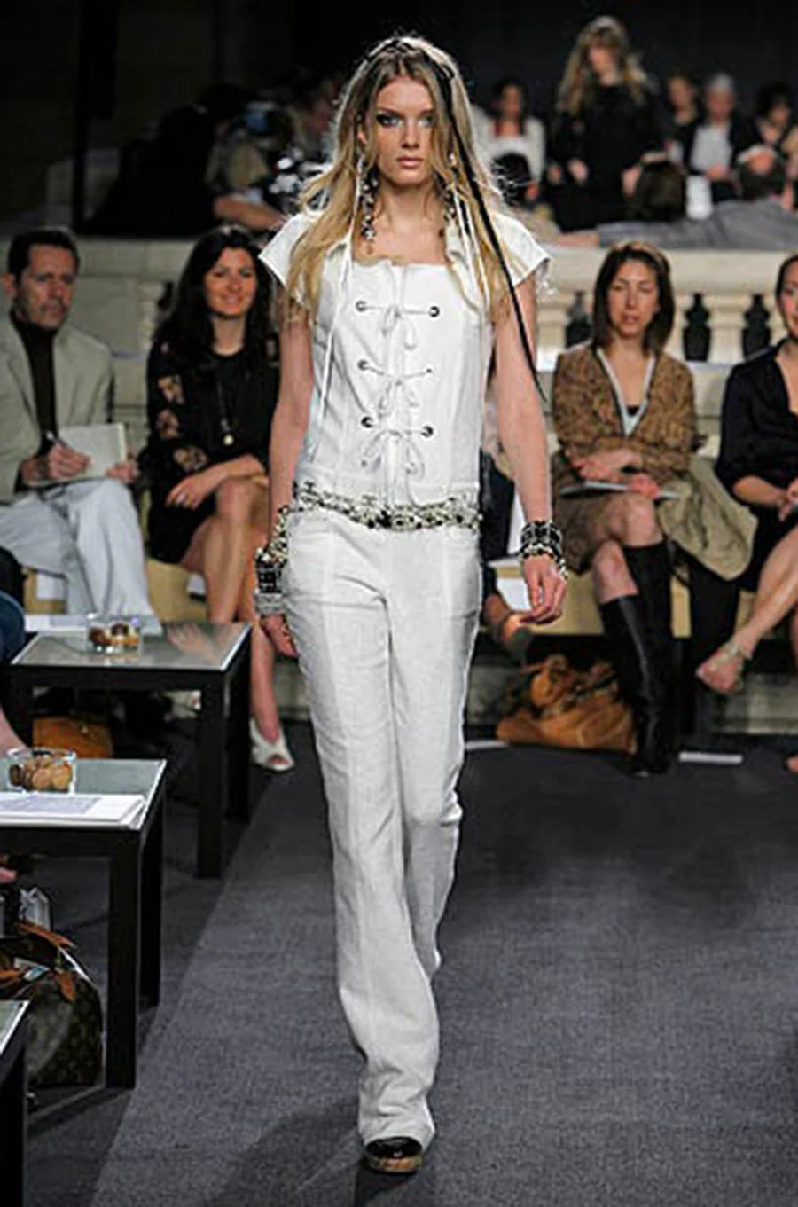 2007 Chanel Cruise Runway Collection White Lace Up Cotton Jumpsuit