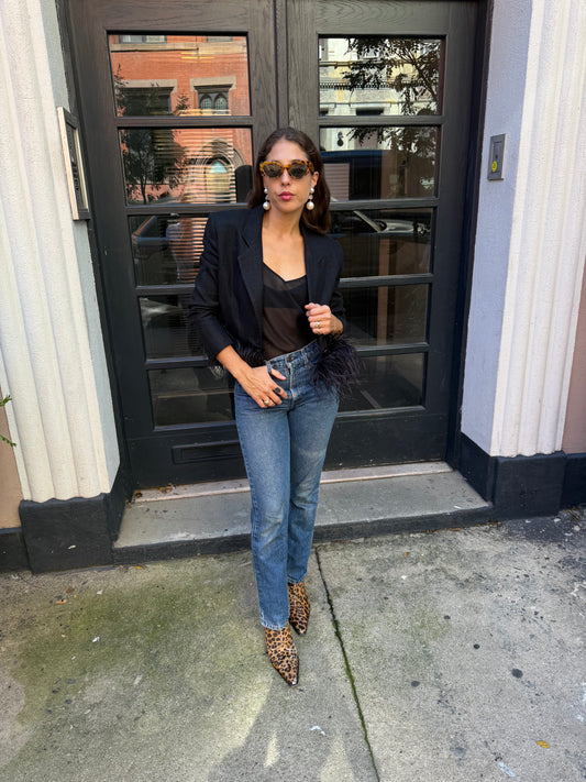Vintage black blazer w. Detachable Ostrich Feathers