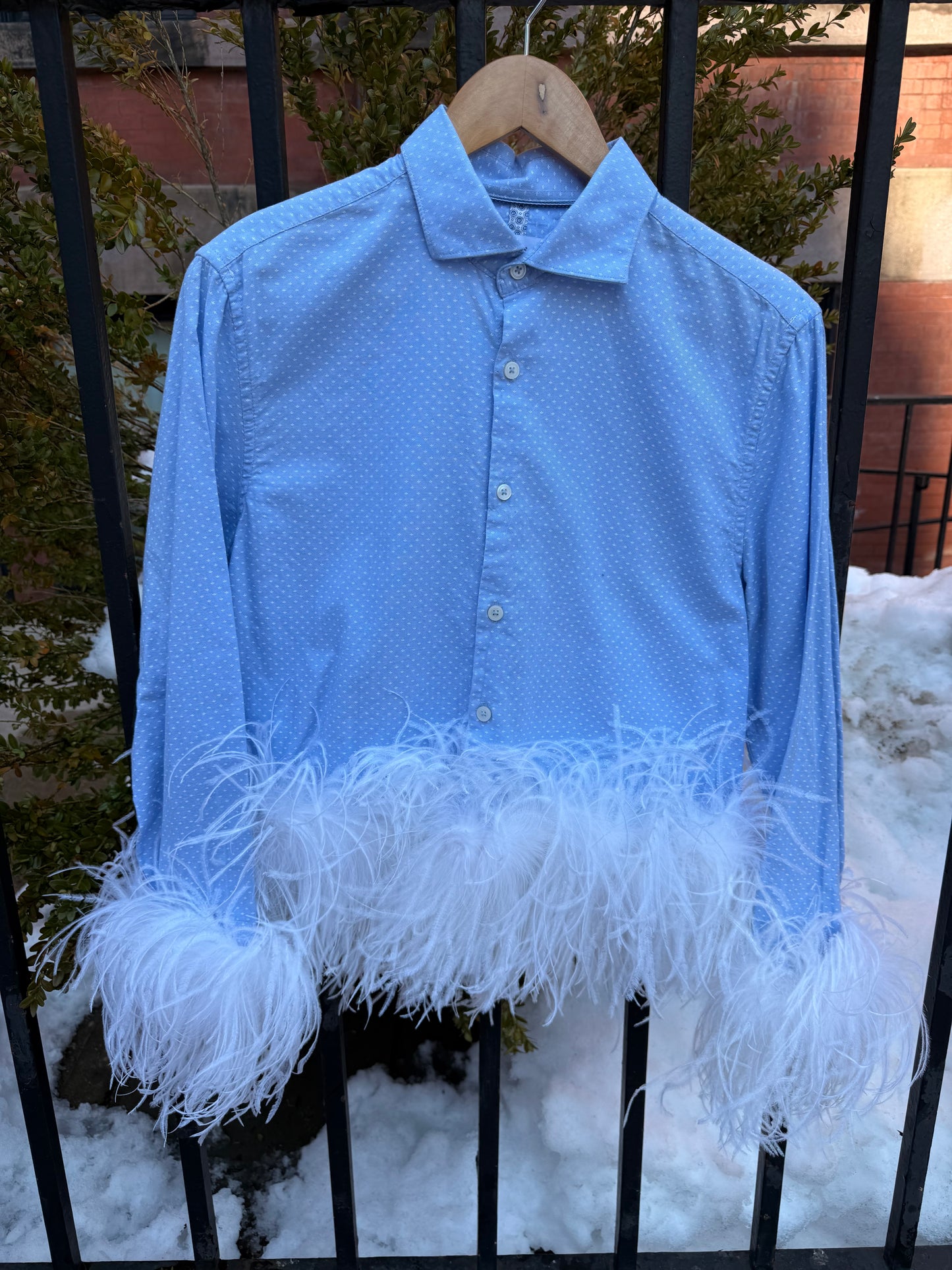 The Colette Feather Shirt - Blue & White