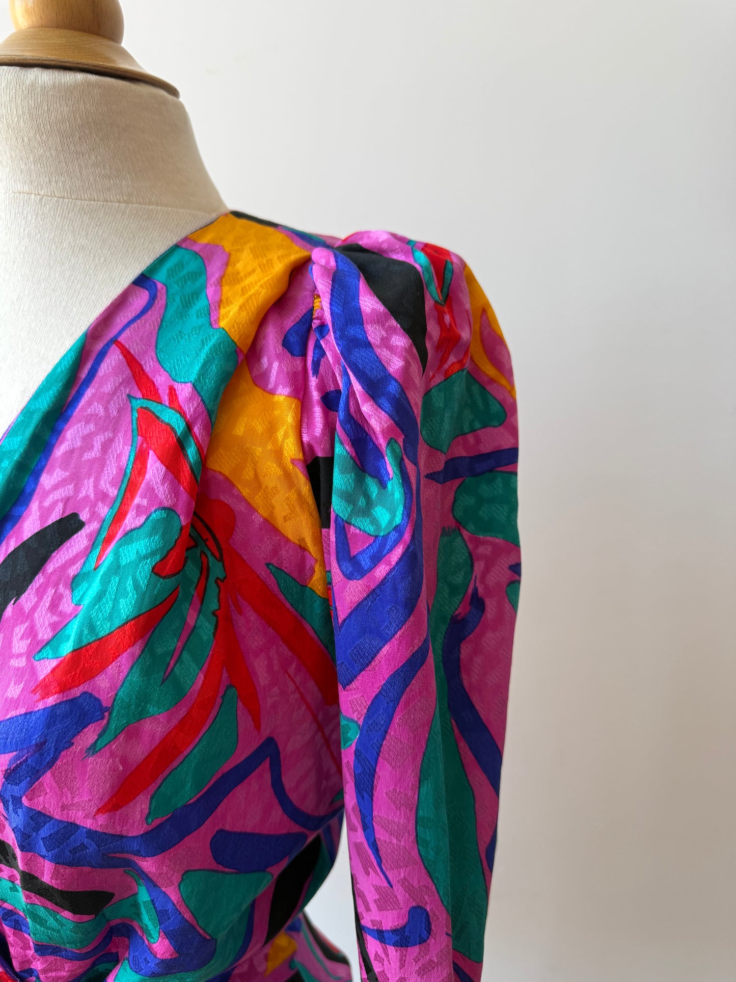 80s Flora Kung Multicolor Silk Blouse