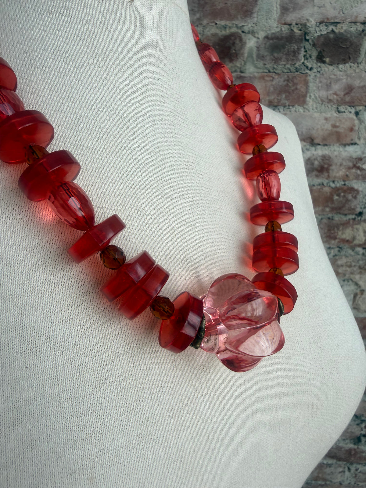 Vintage red resin beaded necklace