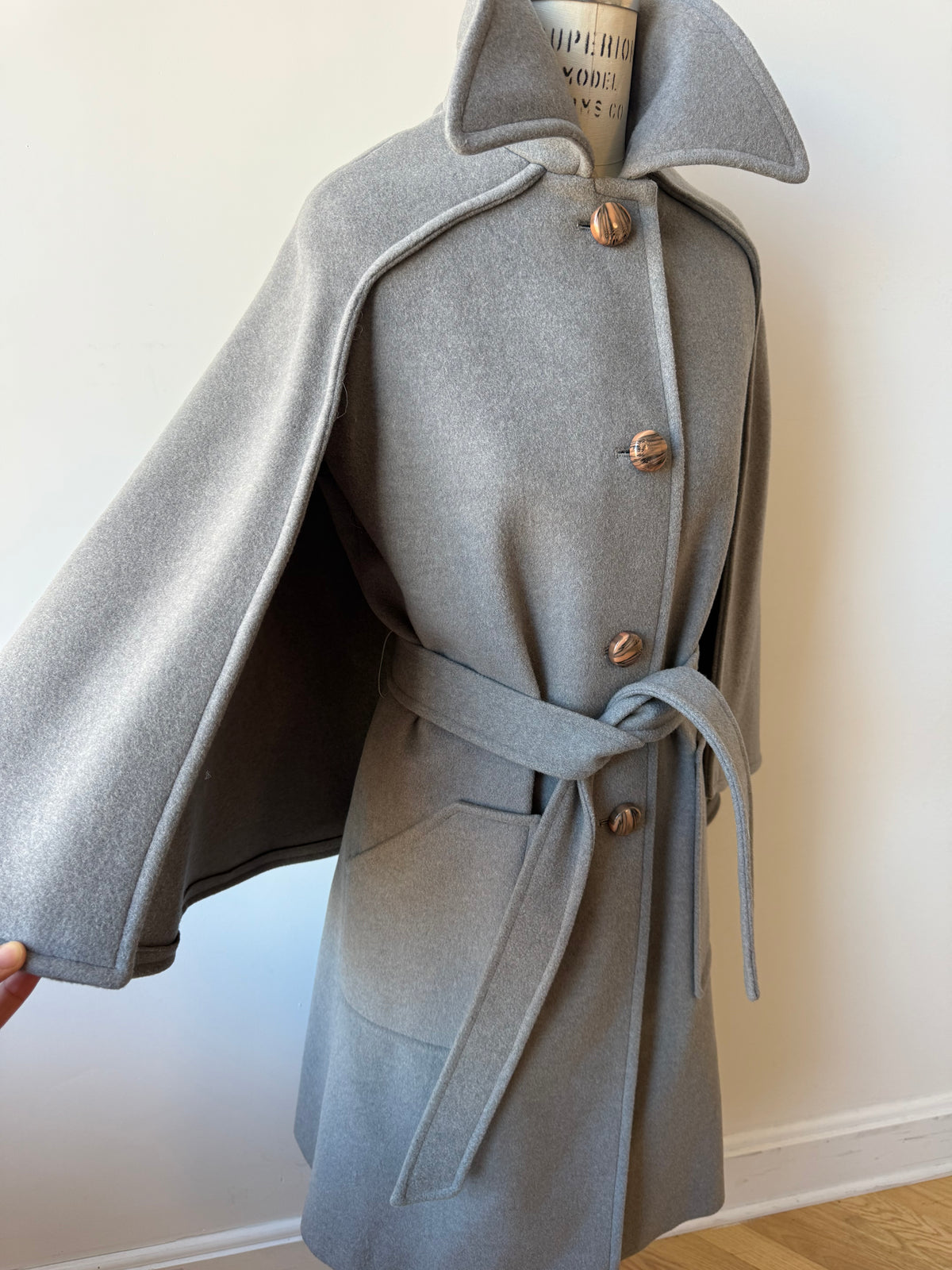 1960s Grey Boil Wool Capelet Coat