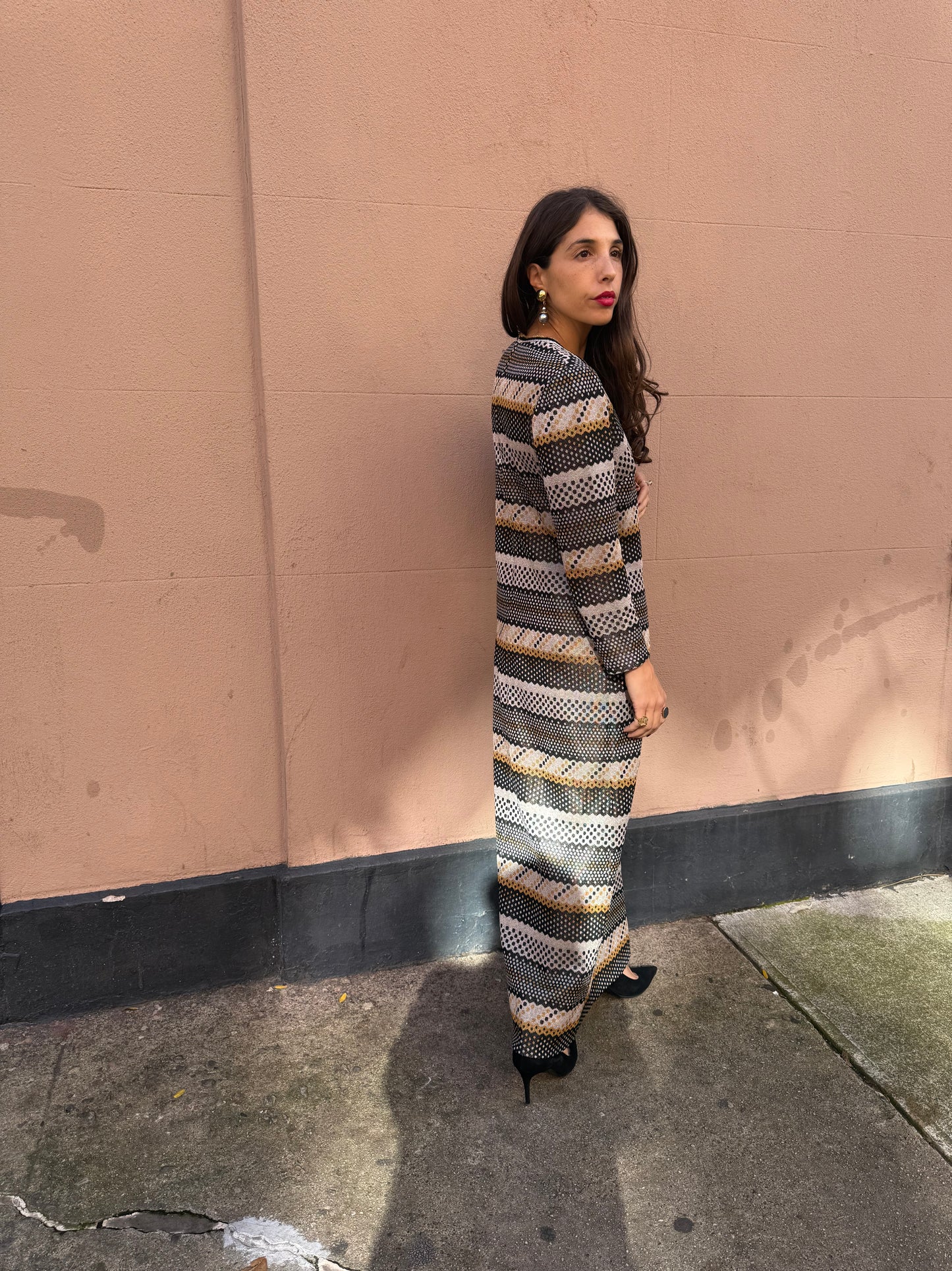 70s Knit Lurex Maxi Dress