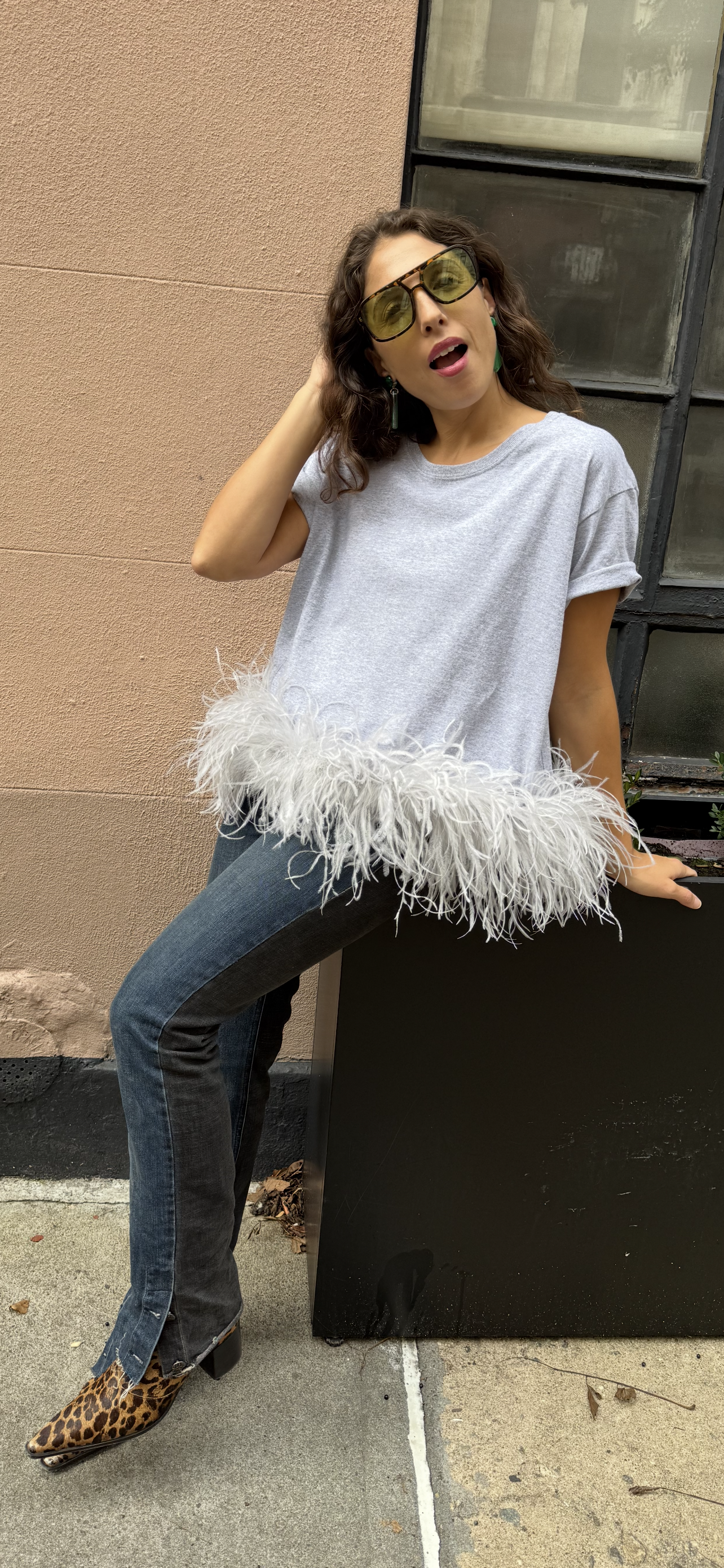 The Lita Feather T-Shirt, gray on gray