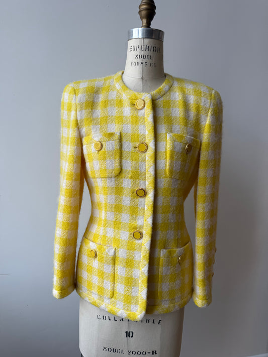 Vintage Escada Yellow check wool blazer