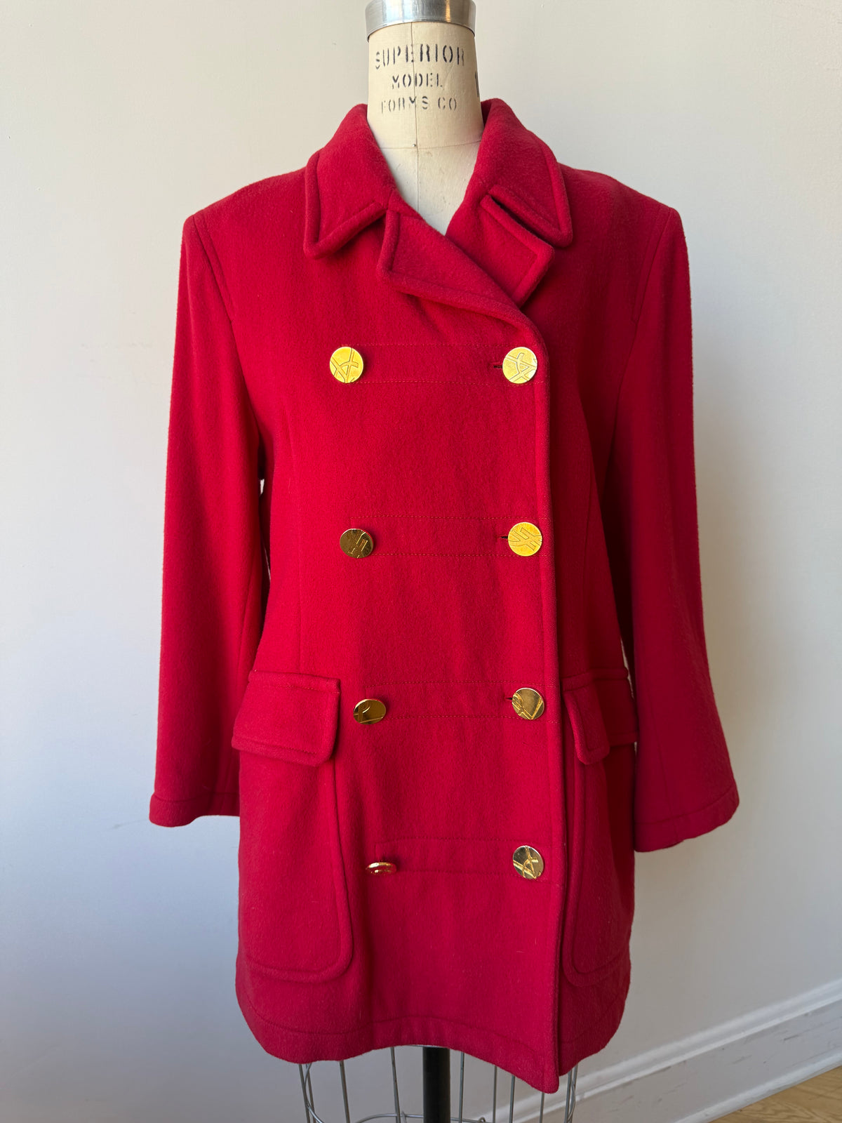 80s/90s Yves Saint Laurent Red Wool & Cashmere Peacoat