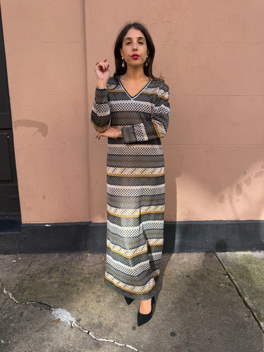 70s Knit Lurex Maxi Dress