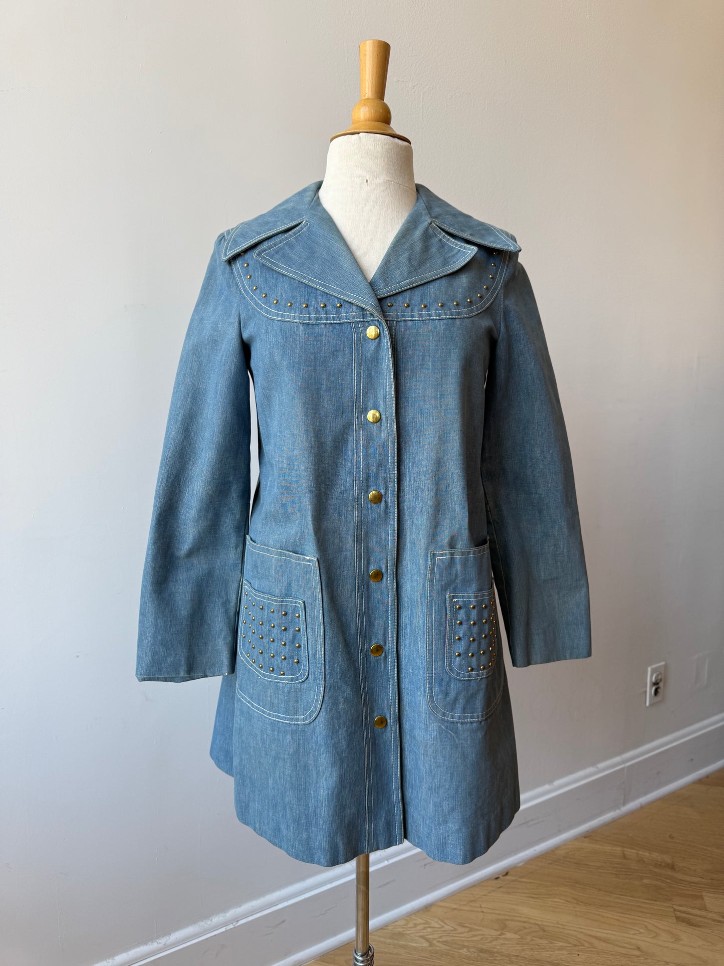 60s/70s Rovercoat Studded Denim Coat