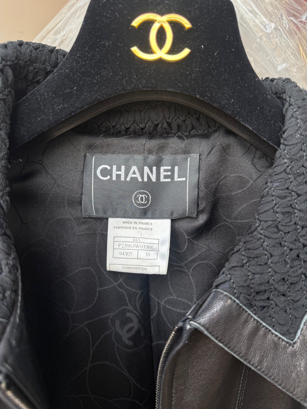 2004 Chanel Leather Jacket w Zipper & Silk Trim