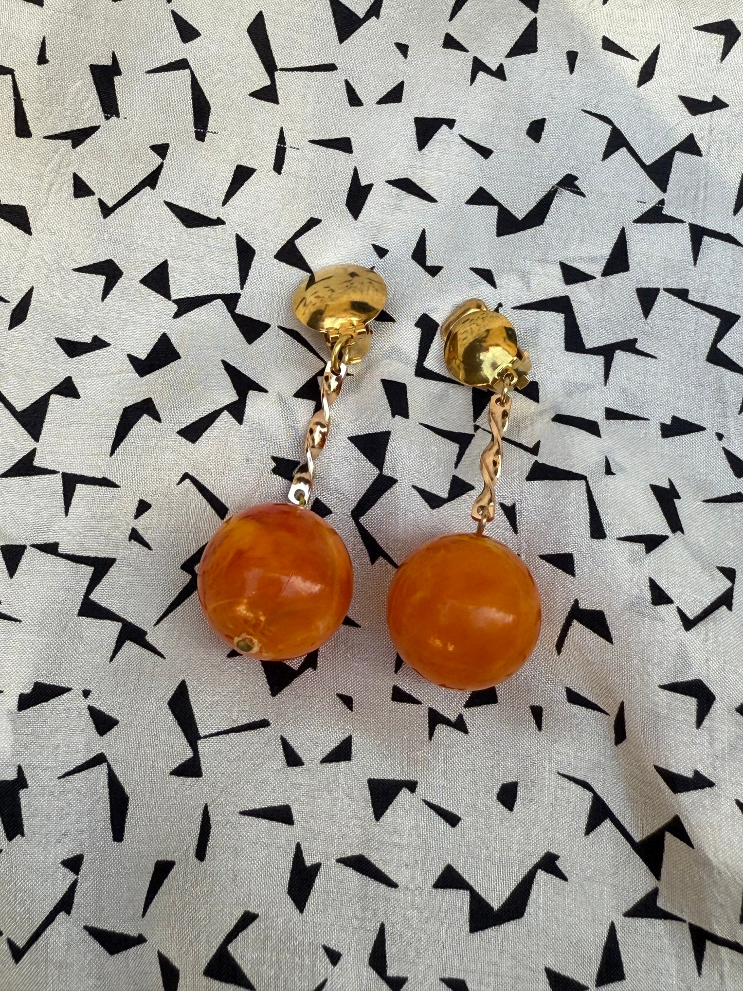 60s Vintage Orange Resin Ball Drop Earrings