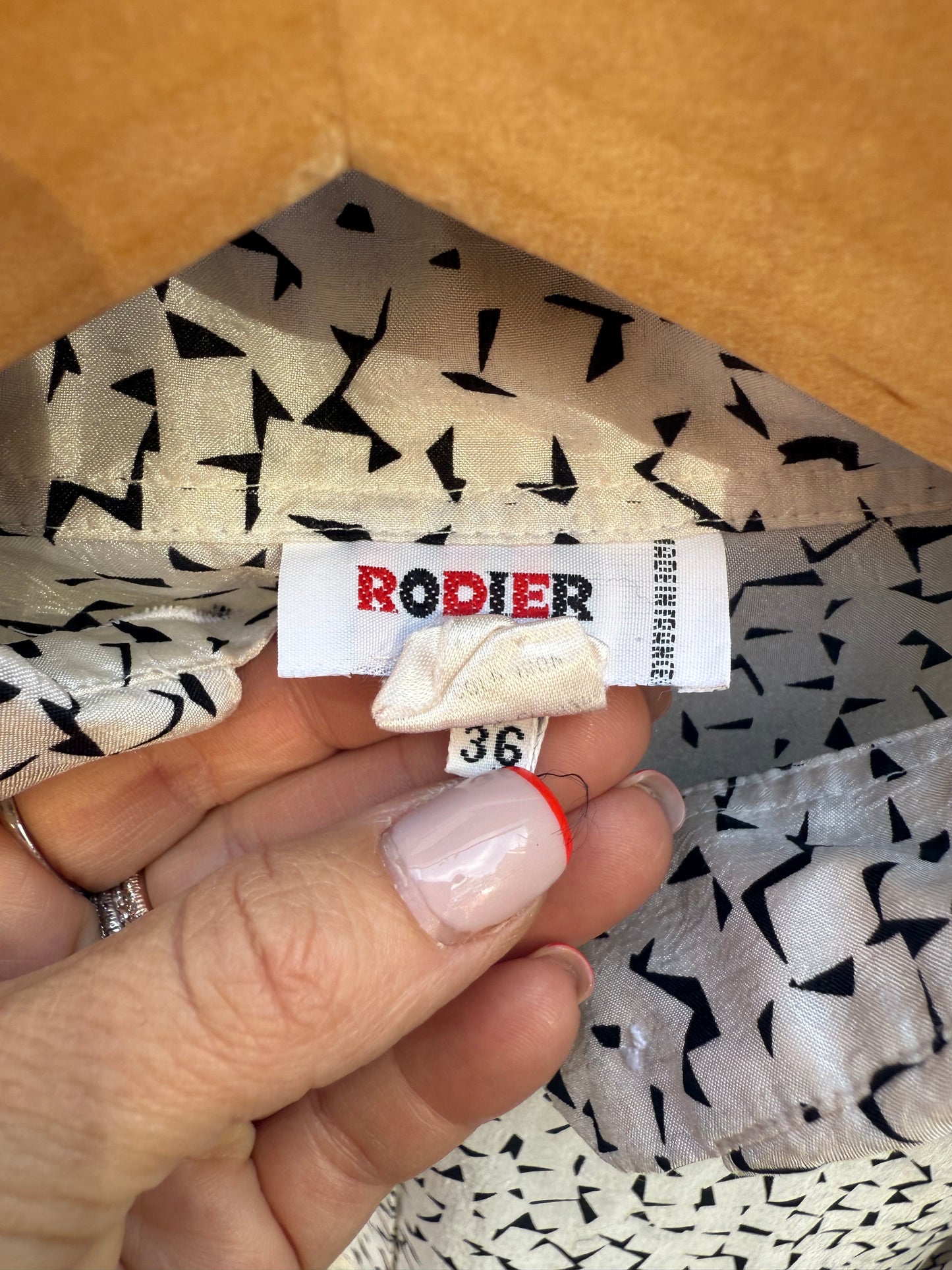 70s Rodier Black & White Print Silky Blouse