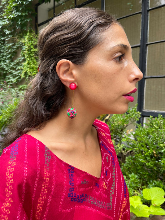 Vintage Red & Green  ‘confetti’ dangle statement earrings