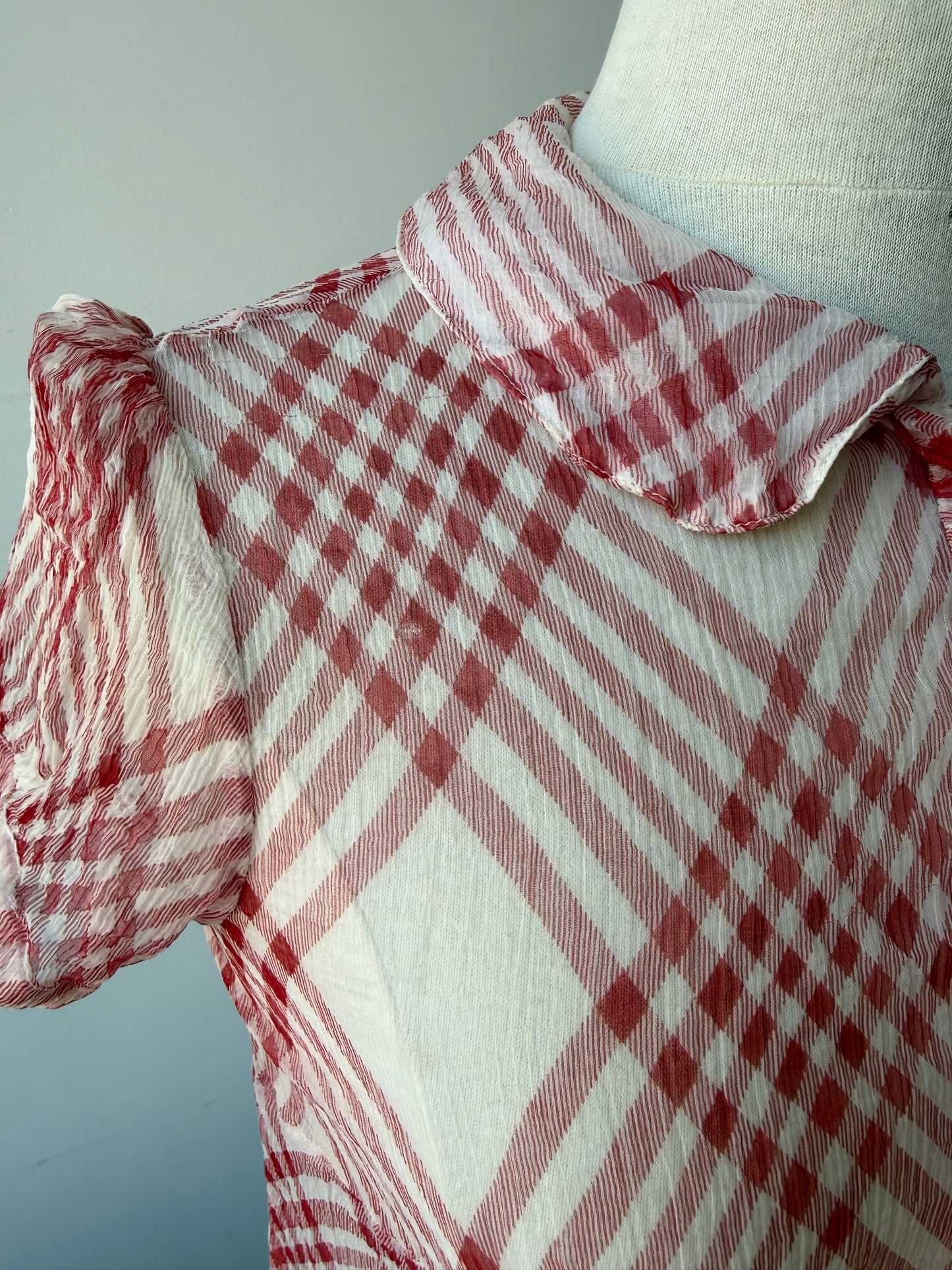 Y2K Vintage Sheer Red Plaid Blouse