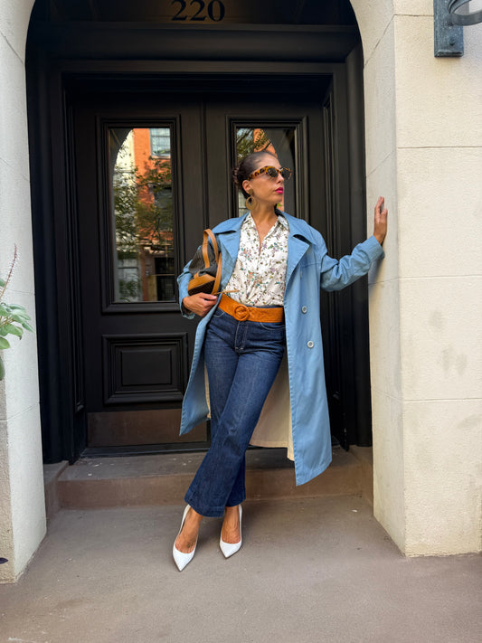 60s Powered Blue Double Breasted Trench