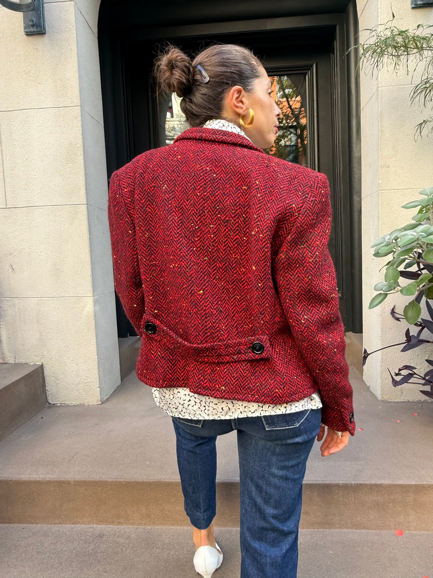 80s Guy Laroche Red Herringbone Tweed Jacket