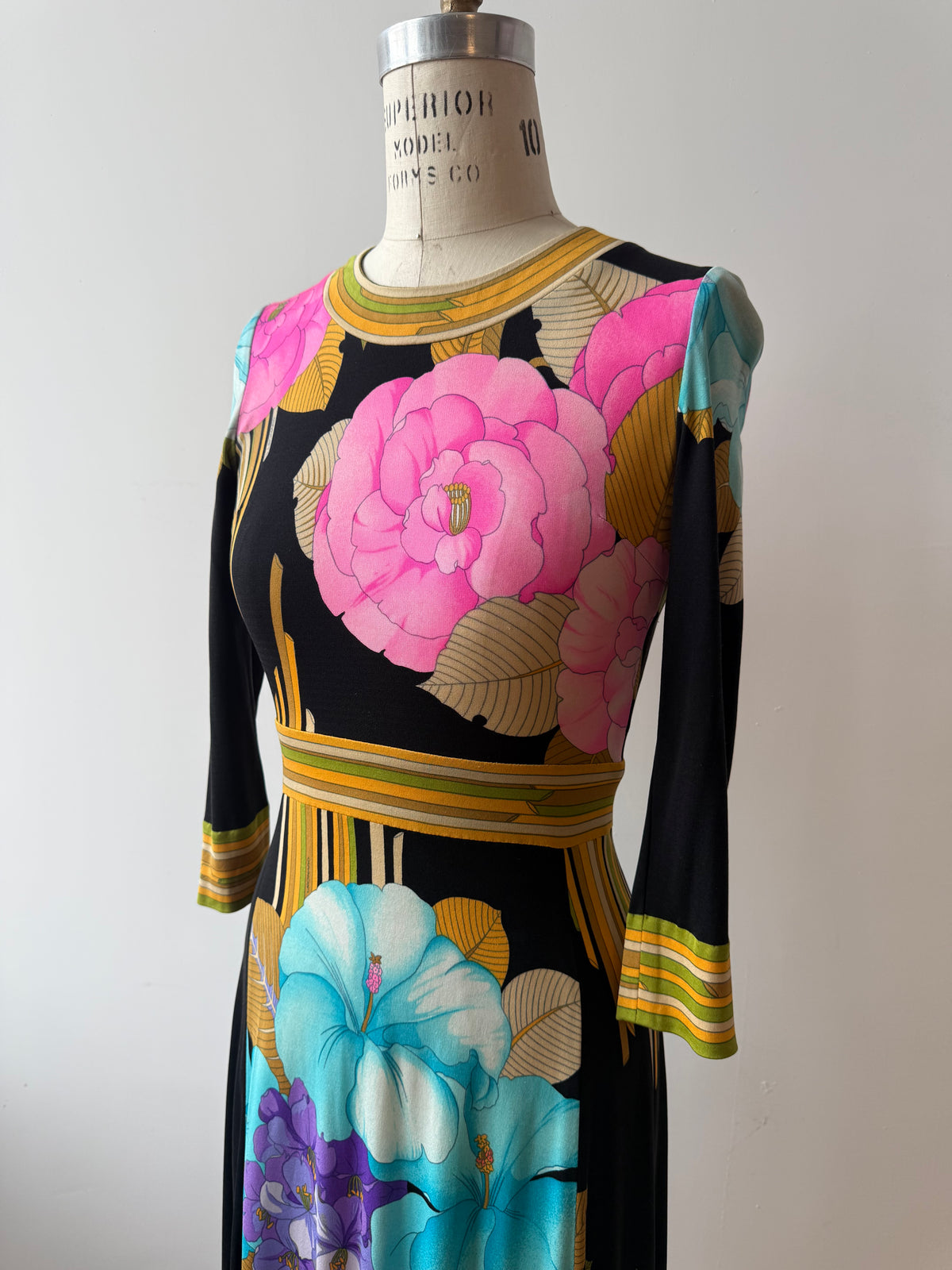 1970s Leonard Silk Jersey Floral Dress