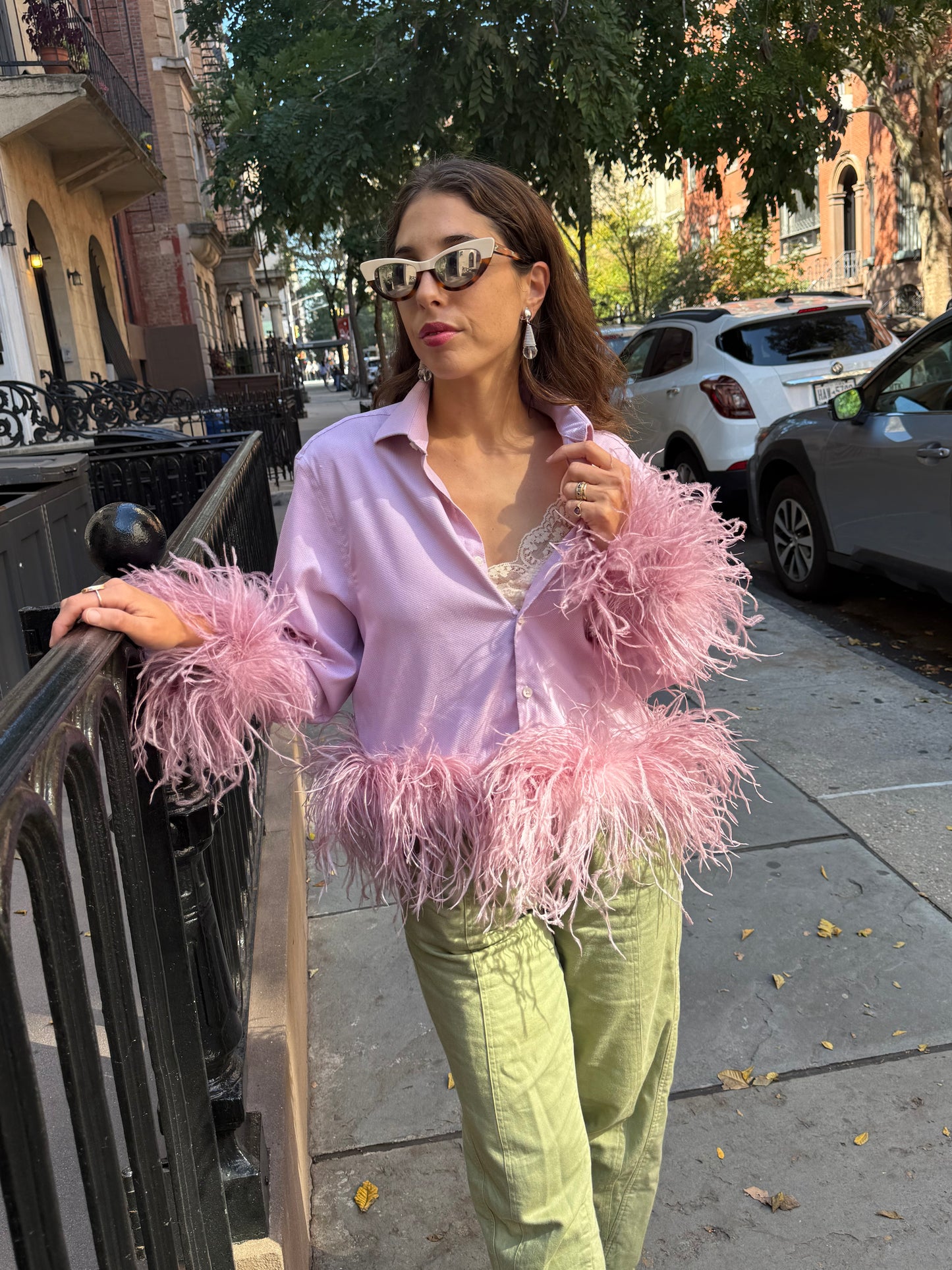 The Colette Feather Shirt - Dusty Pink & Dusty Rose