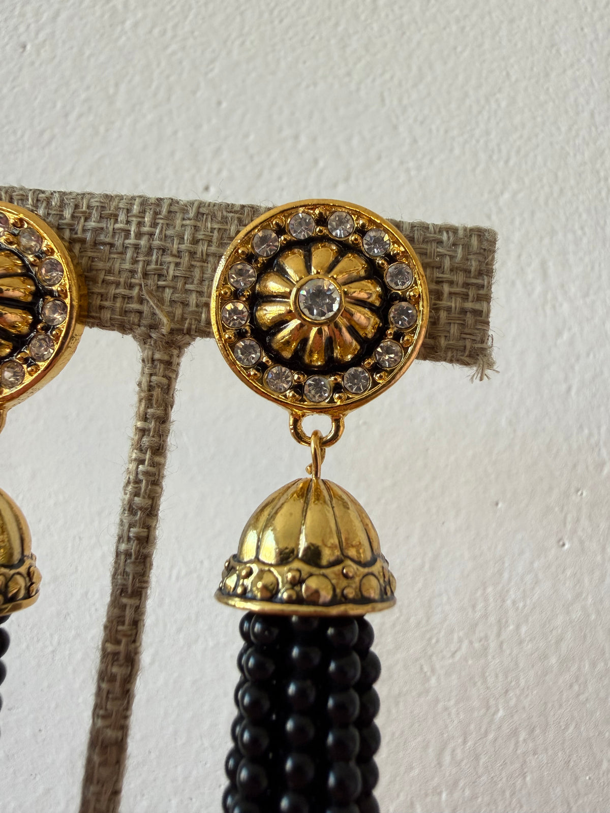 Vintage Avon Gold-Tone Black Beaded Tassel Earrings