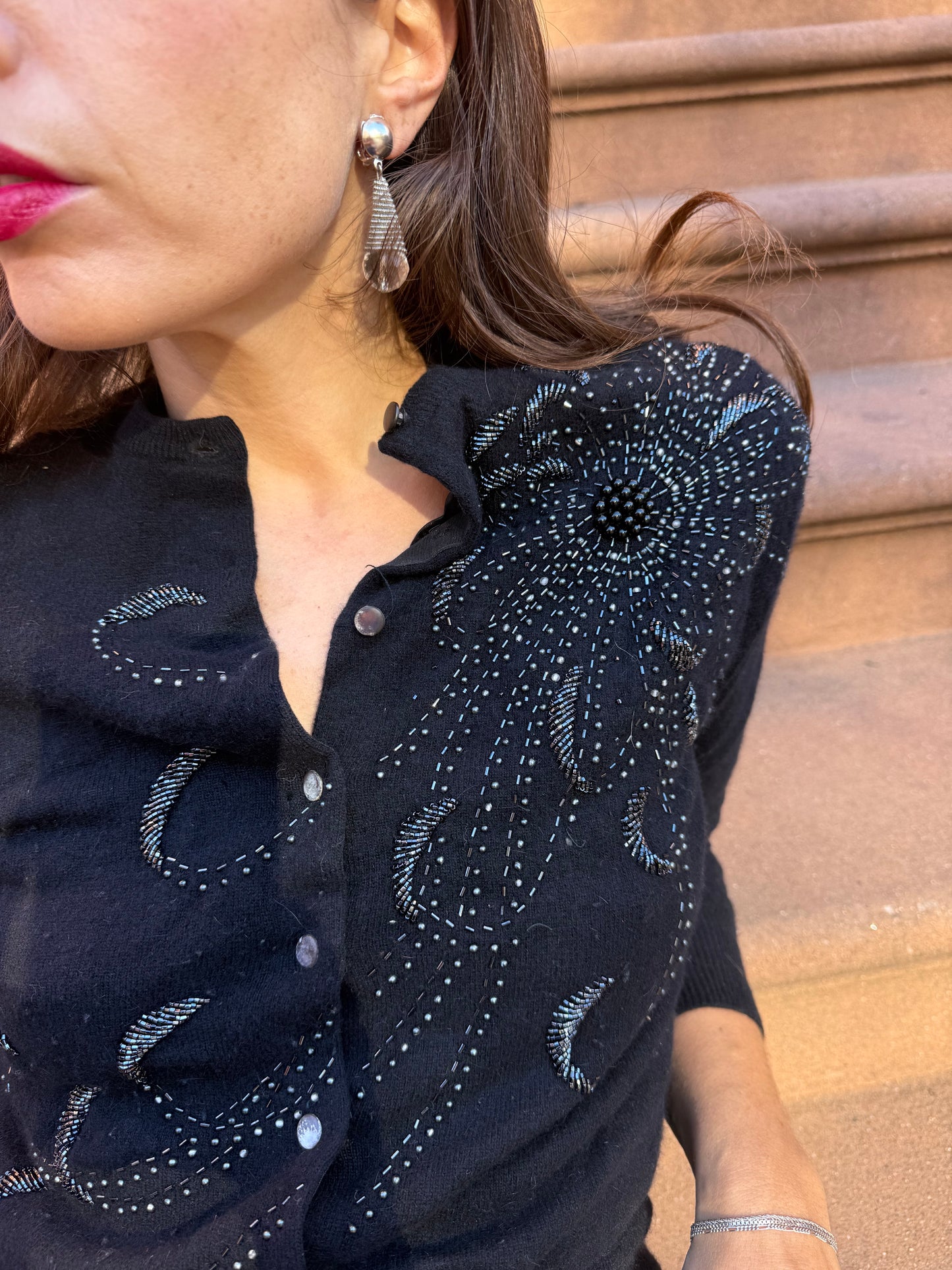 1950s Black Beaded Cardigan
