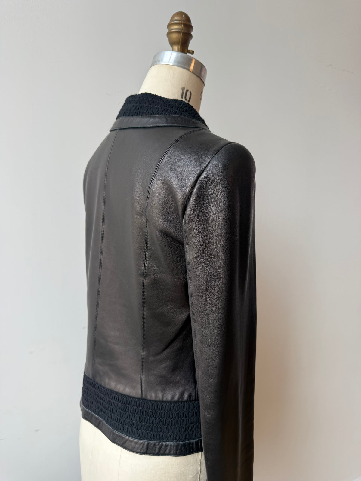 2004 Chanel Leather Jacket w Zipper & Silk Trim