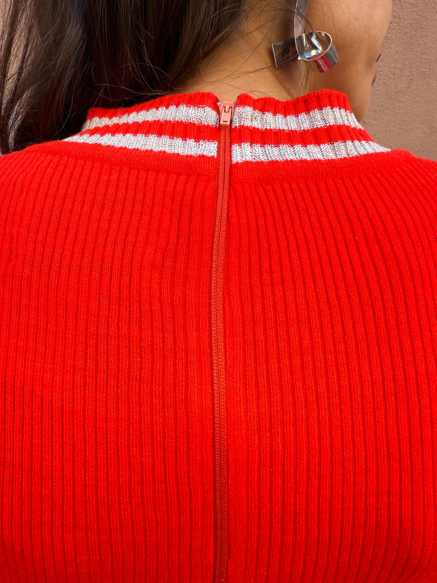 70s Red Knit Maxi Dress w silver detail