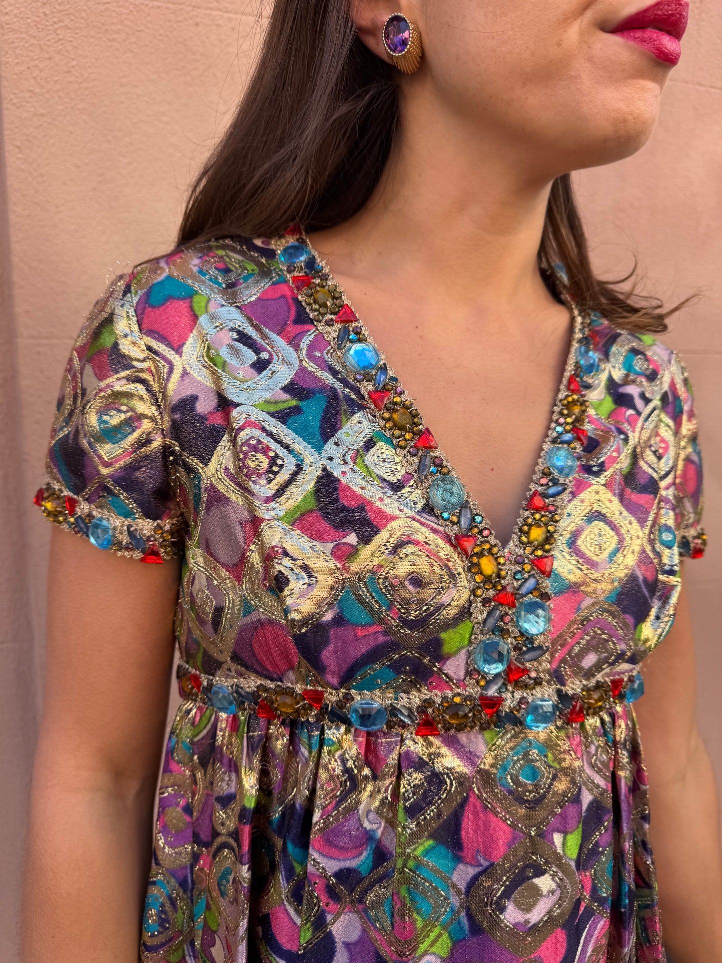 60s Malcolm Starr Rare Brocade Multicolor Dress