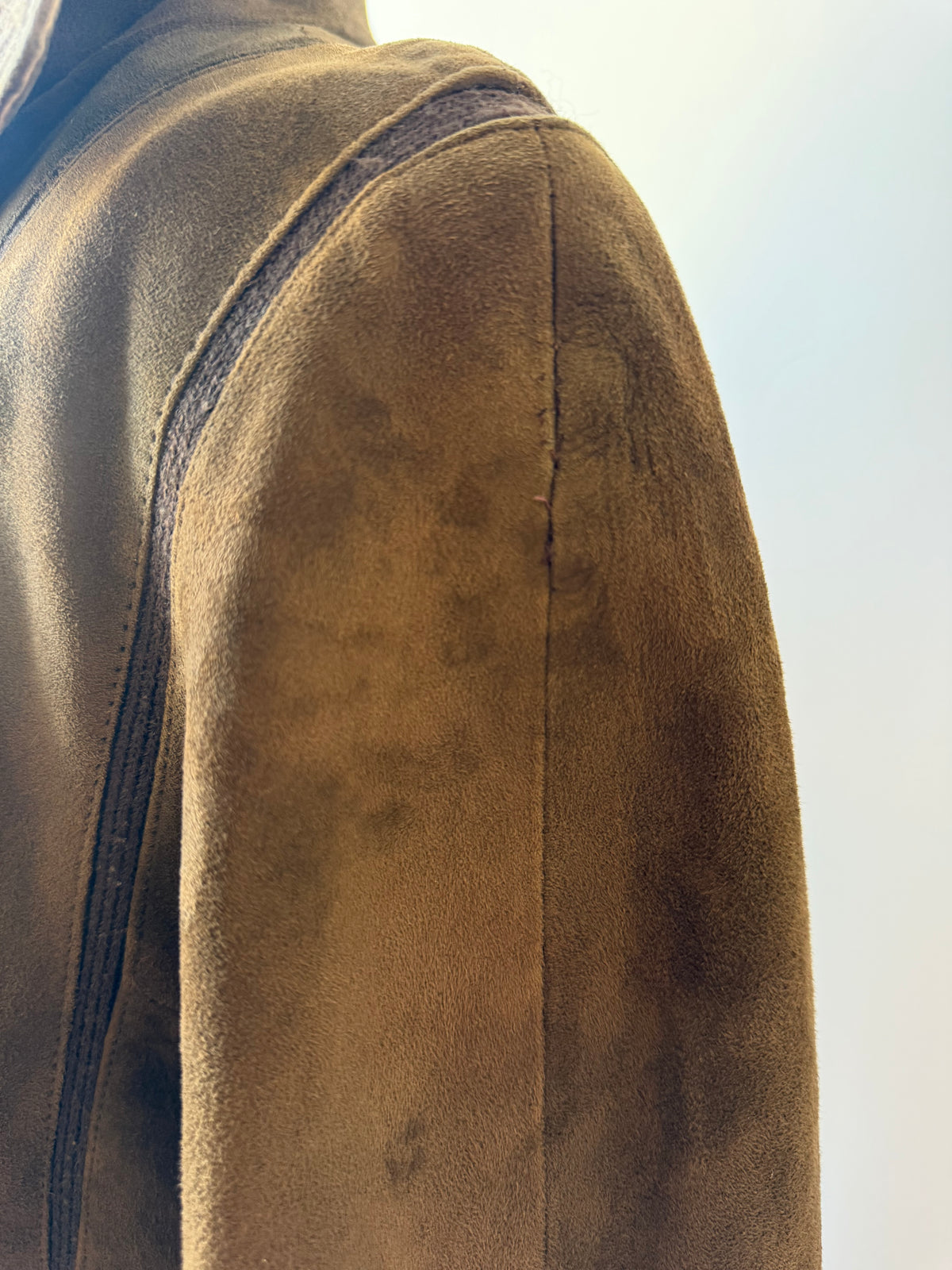 70s Brown Suede Trench w. knit details & belt