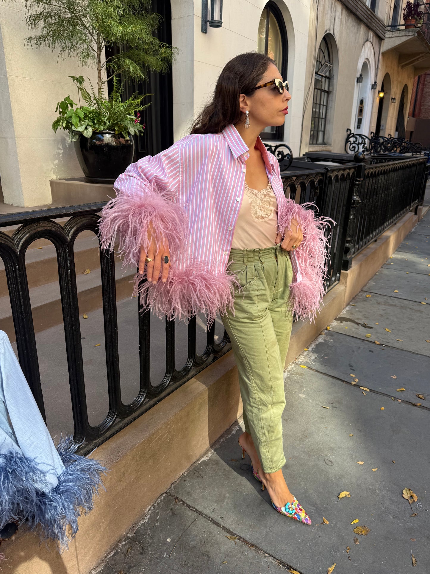 The Colette Feather Shirt - Pink, Blue Stripe & Dusty Rose