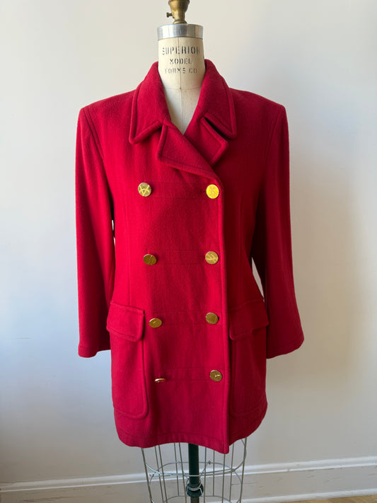 80s/90s Yves Saint Laurent Red Wool & Cashmere Peacoat