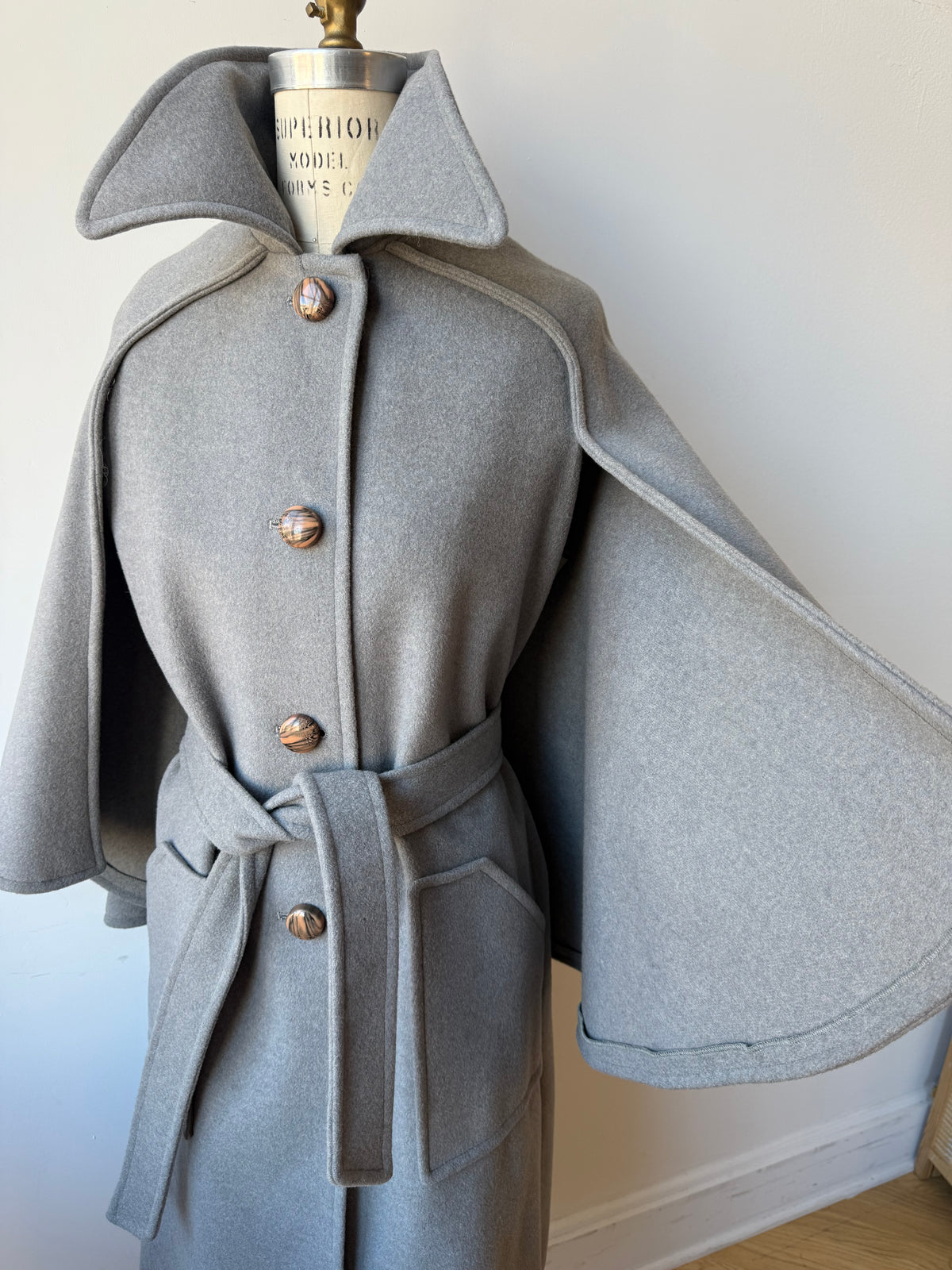 1960s Grey Boil Wool Capelet Coat