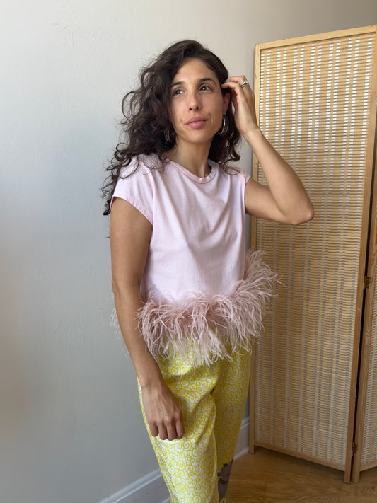 The Lita Feather Tshirt - Pink & Blush