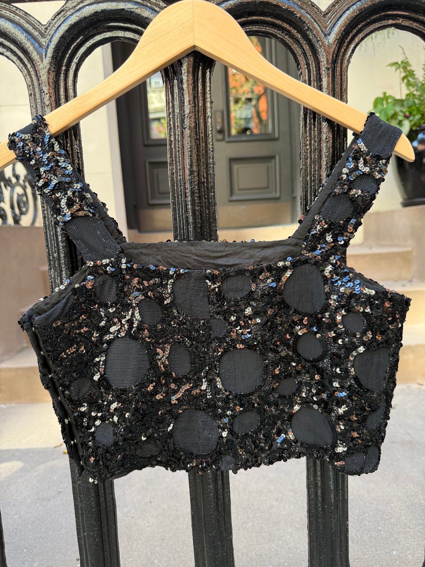 French Antique Black Sequin Crop Top