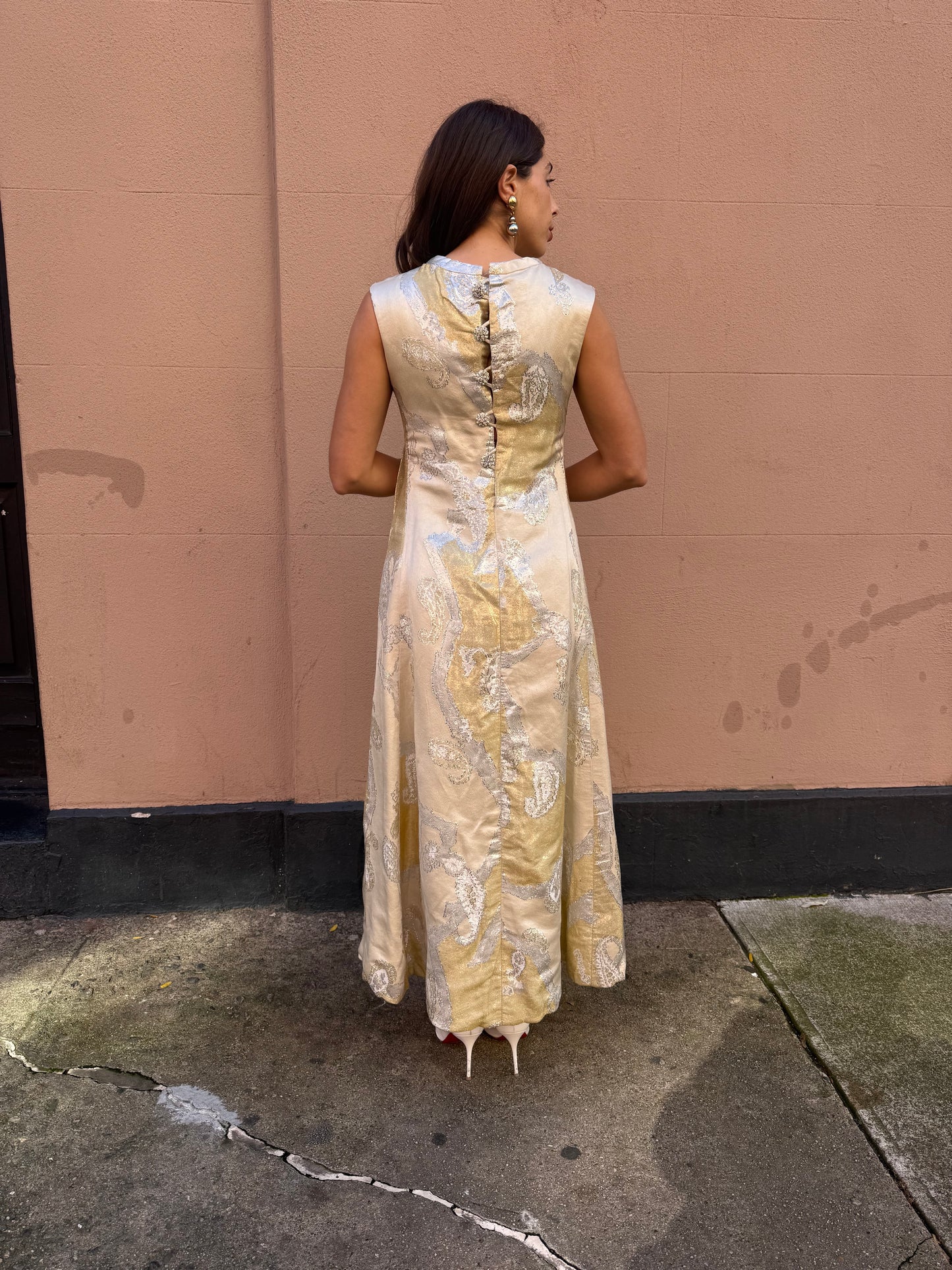 60s Vintage Metallic Gold & Silver Gown
