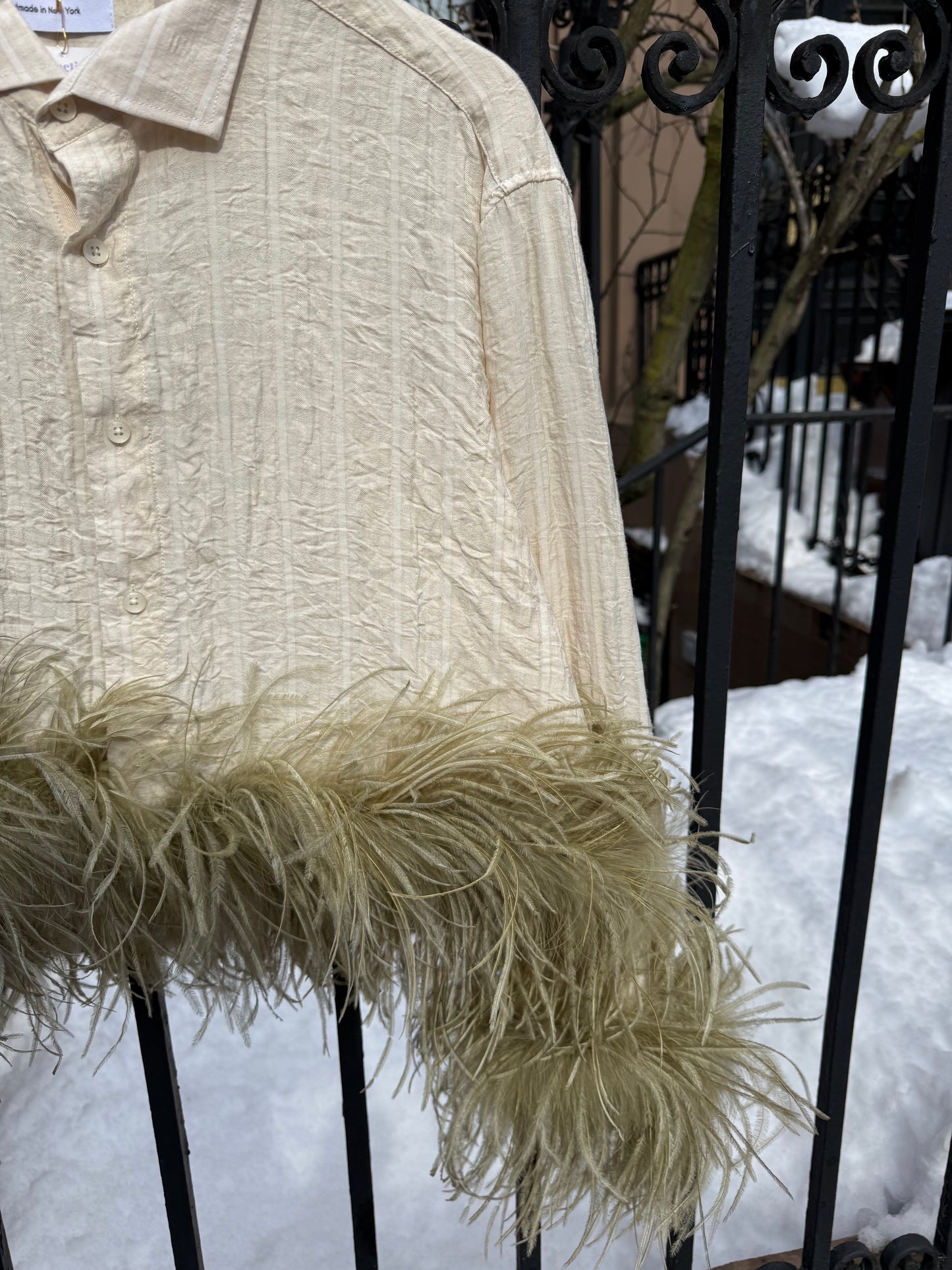 The Colette Feather Shirt - Ivory & Sage