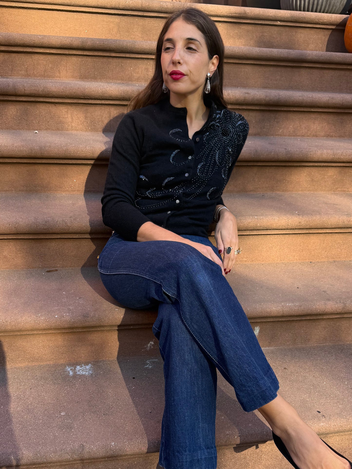 1950s Black Beaded Cardigan