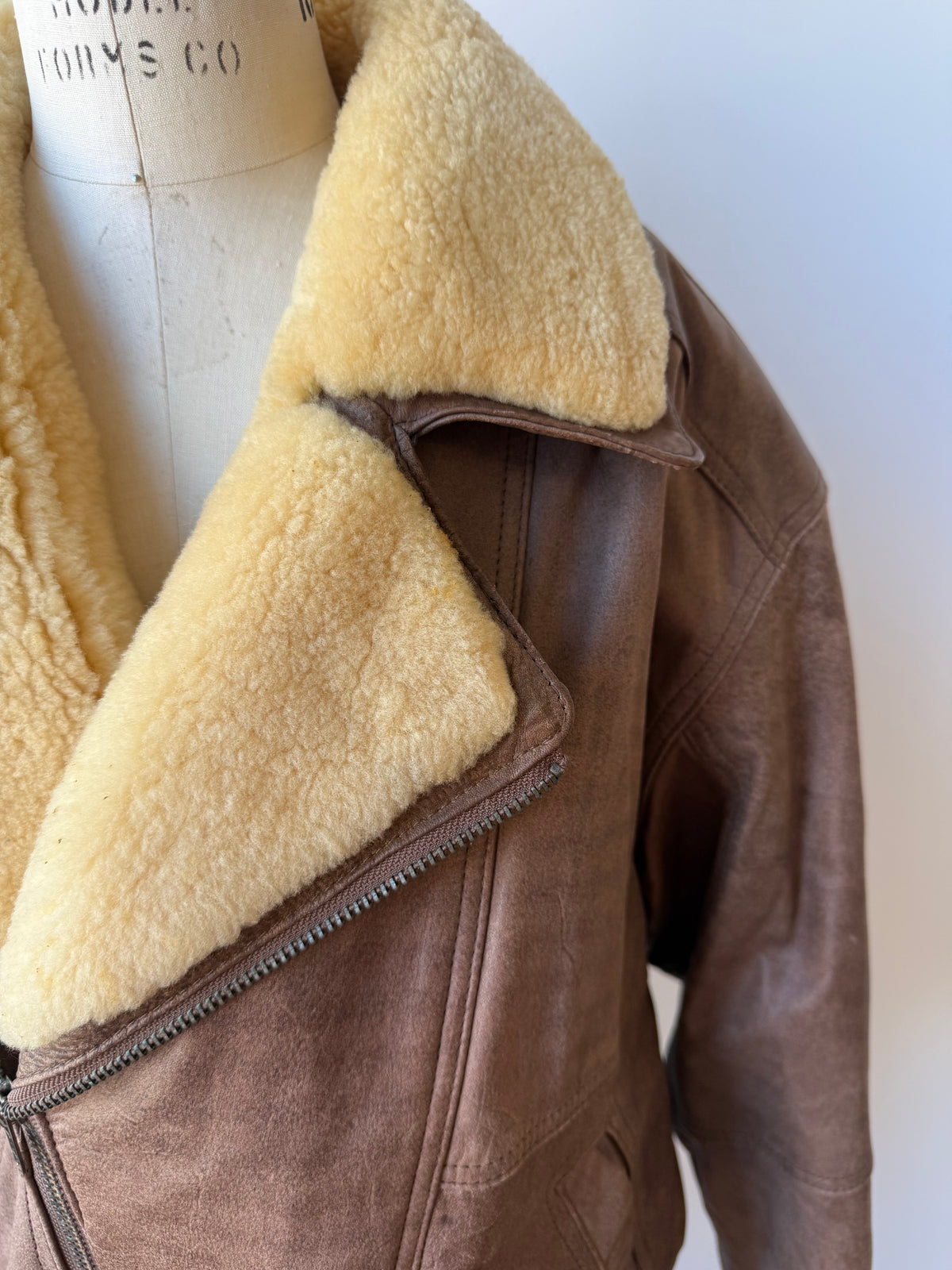 80s Distressed Leather Aviator Bomber Jacket