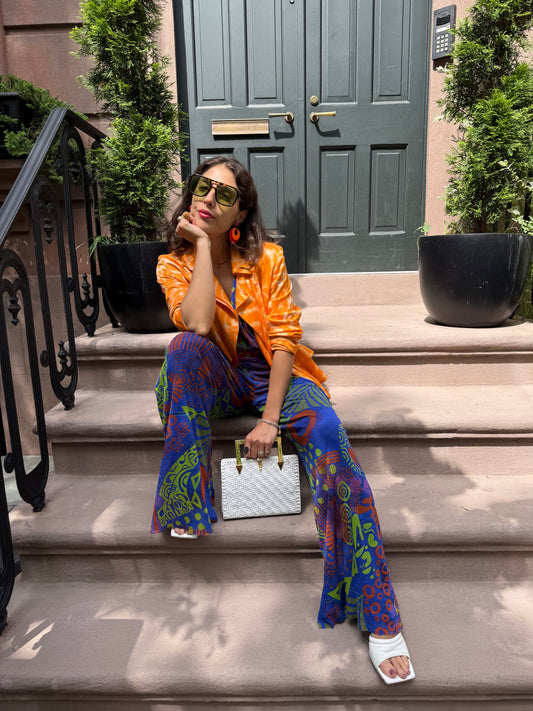 90s Gianni Versace Orange Swirl Satin Jacket