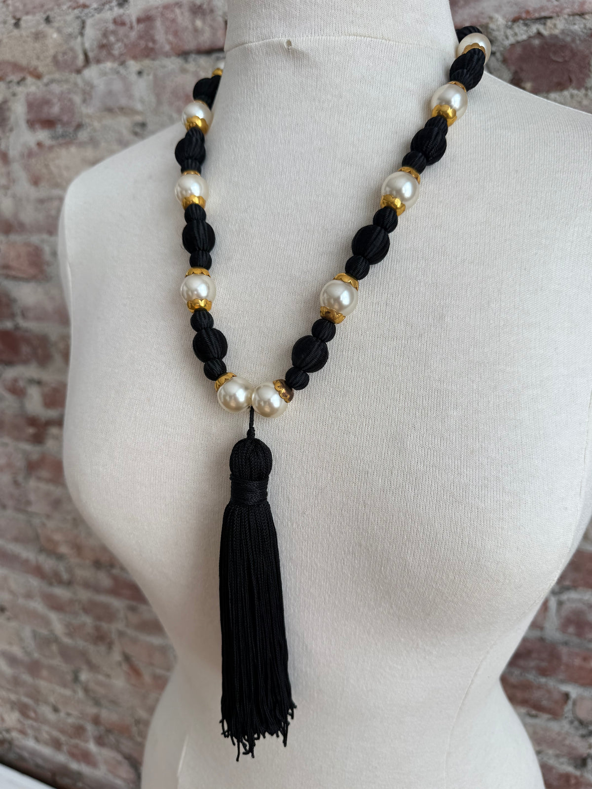 YSL faux pearl and tassel necklace
