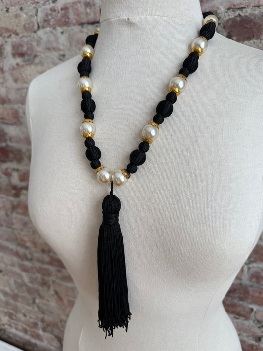 YSL faux pearl and tassel necklace