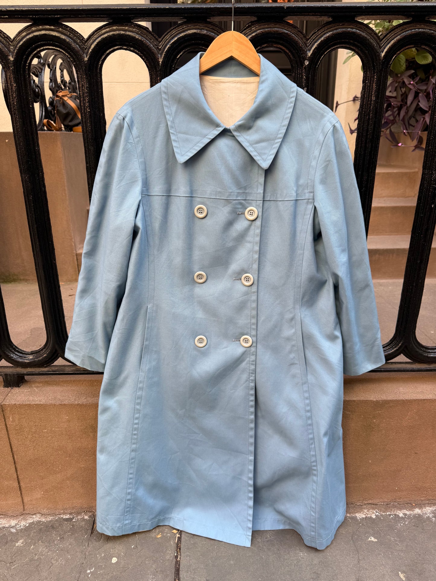 60s Powered Blue Double Breasted Trench