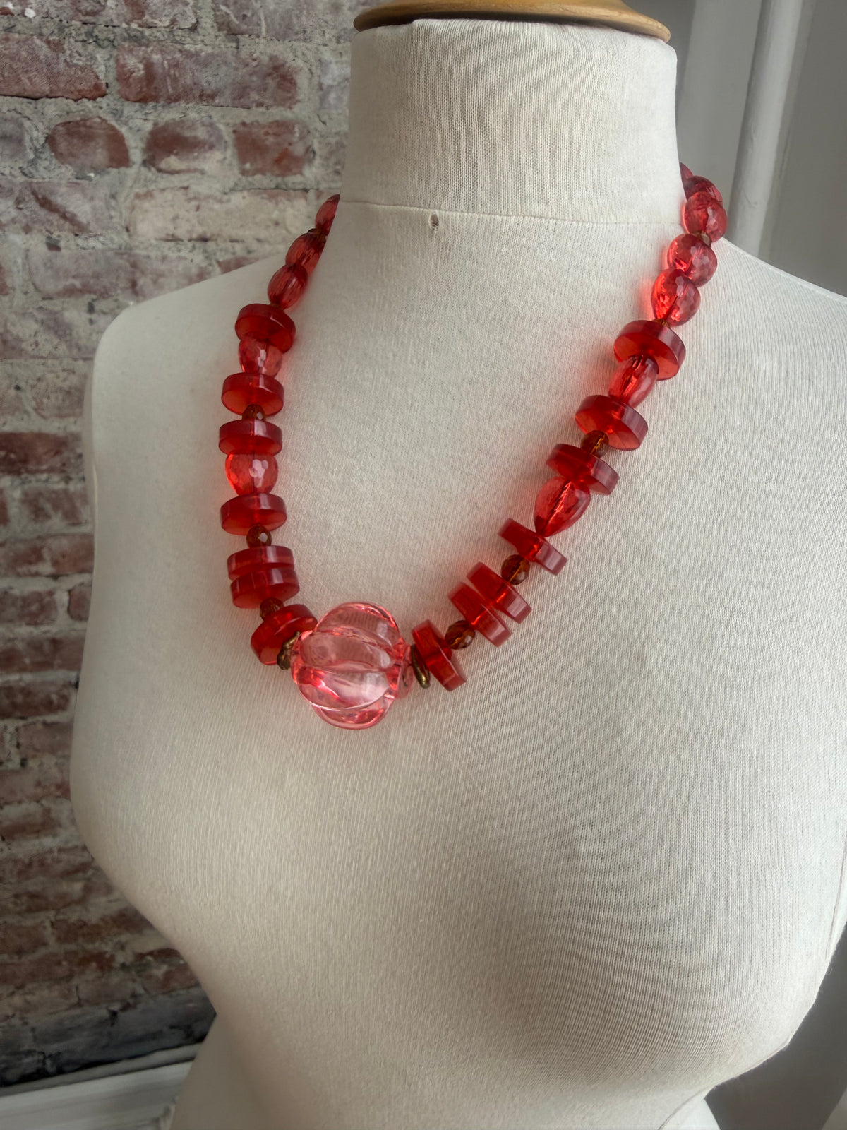 Vintage red resin beaded necklace
